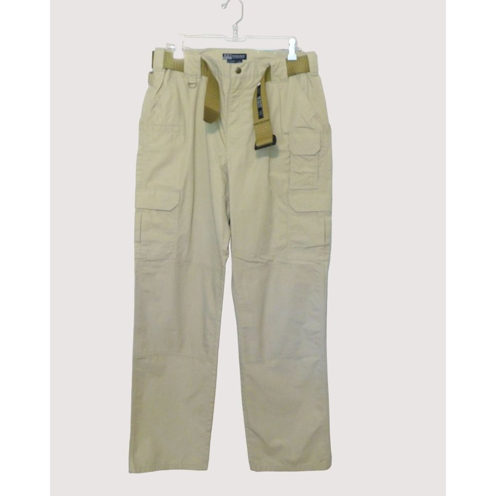5.11 Tactical Series Pants 34x33 Khaki Pleated Front Elastic Waist Belted 74273